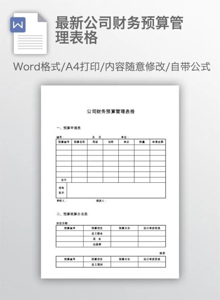 最新公司财务预算管理表格