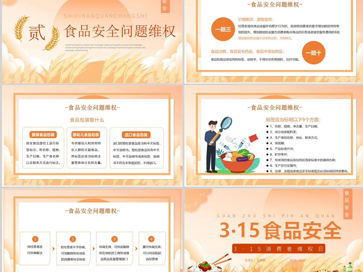 2023食品安全日PPT绿色卡通风食品安全消费者权益日知识介绍课件模板下载