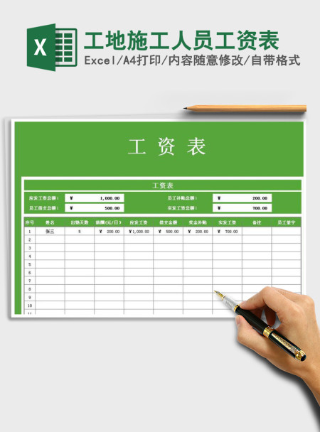 2021年工地施工人员工资表