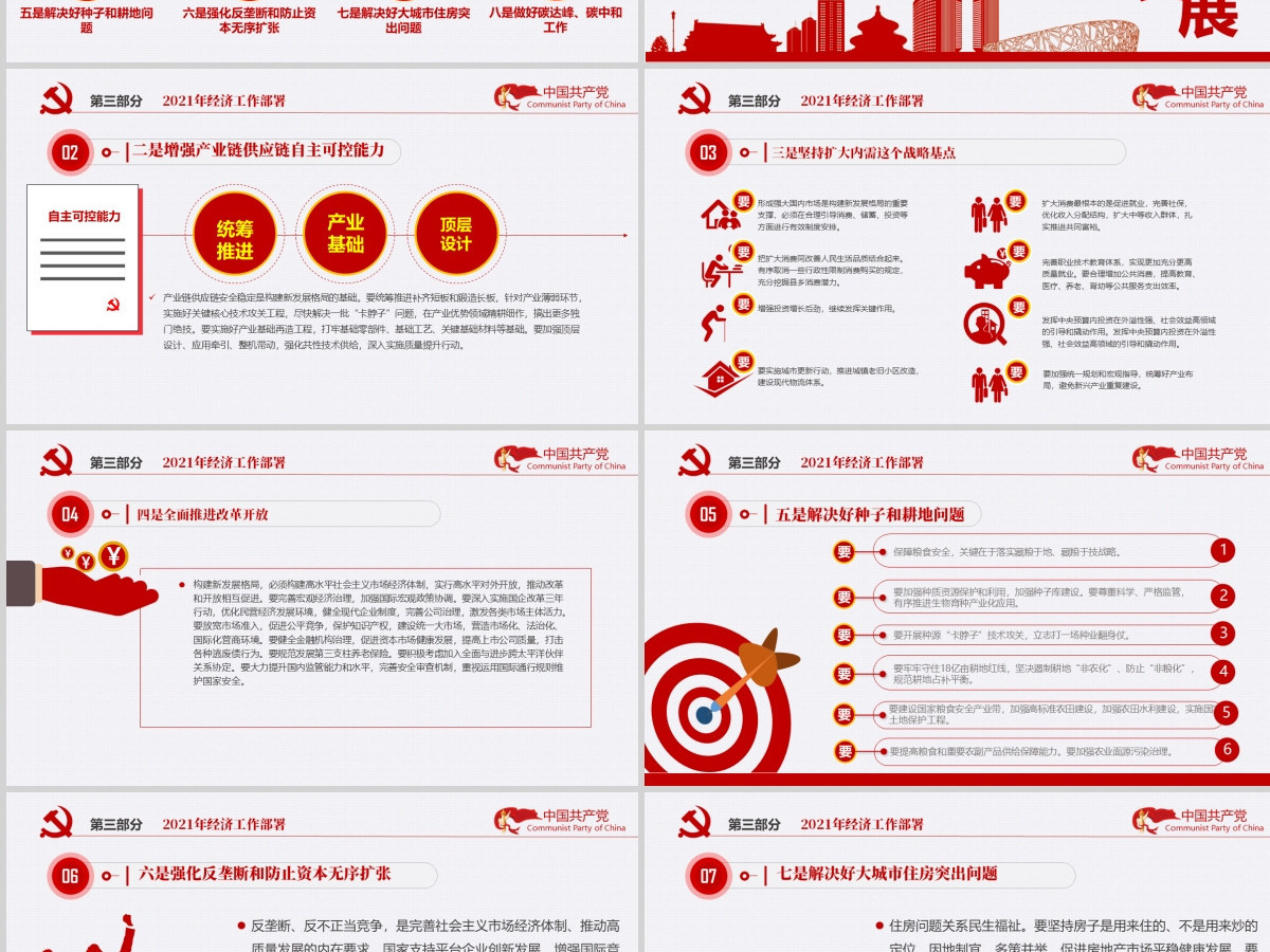 红色简洁中国风2020中央经济工作会议精神和2021年中国经济工作重点内容解