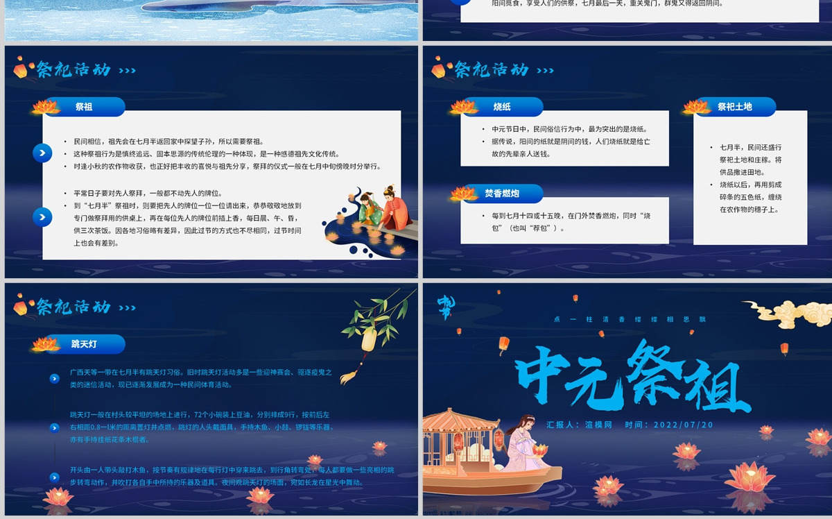 2022中元祭祖卡通传统文化风中元节知识科普模板PPT