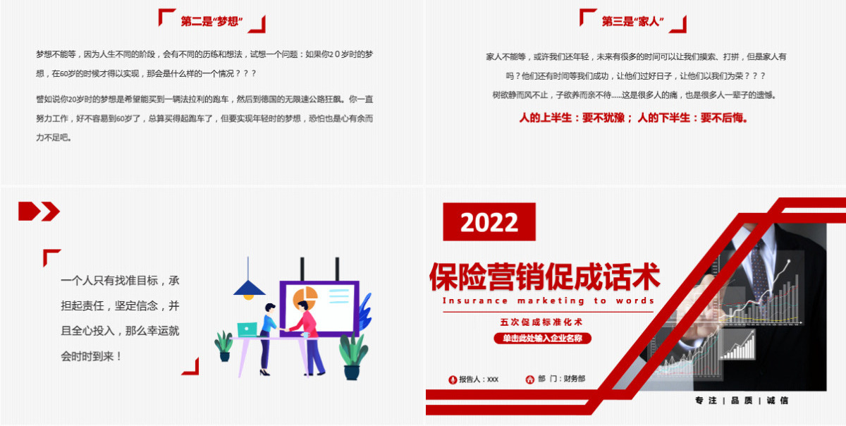 红色简约风2022保险营销促成话术保险行业五次促成标准化术培训PPT模板