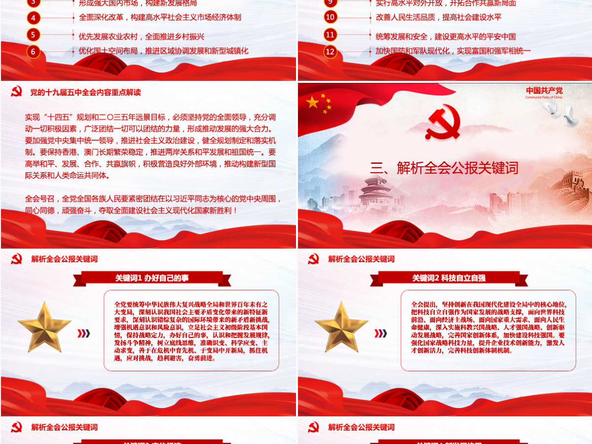 红色党政风中国共产党第十九届五中全会公报解读PPT