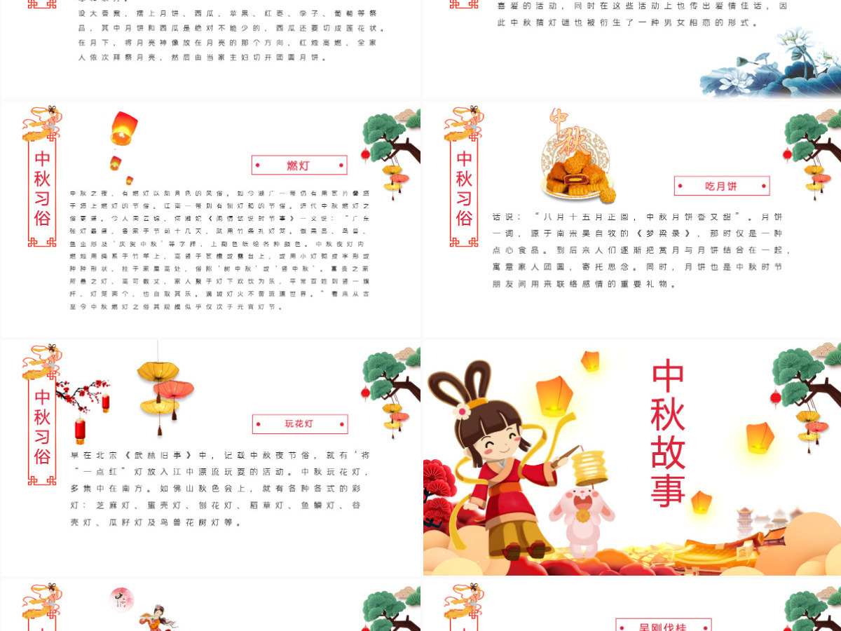原创完整内容中国传统节日中秋佳节赏月文化PPT模板-版权可商用