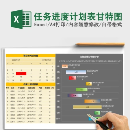 任务进度计划表甘特图Excel表格
