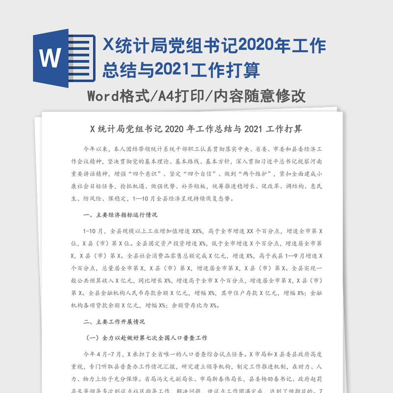 X统计局党组书记2020年工作总结与2021工作打算
