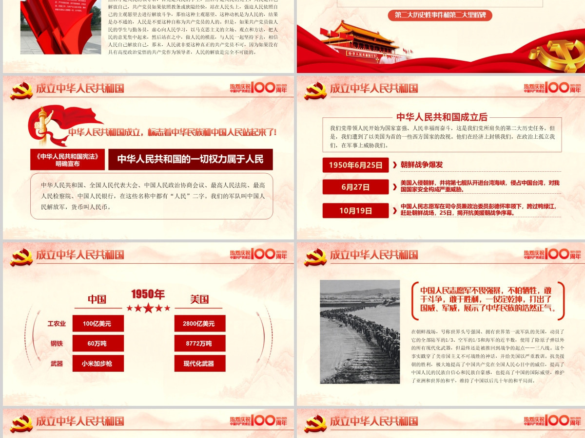 红色简约党政风建党100周年从百年历史看党的初心和使命七一建党节党课PPT--含讲稿