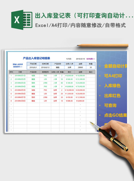 2021年出入库登记表（可打印,查询，自动计算）