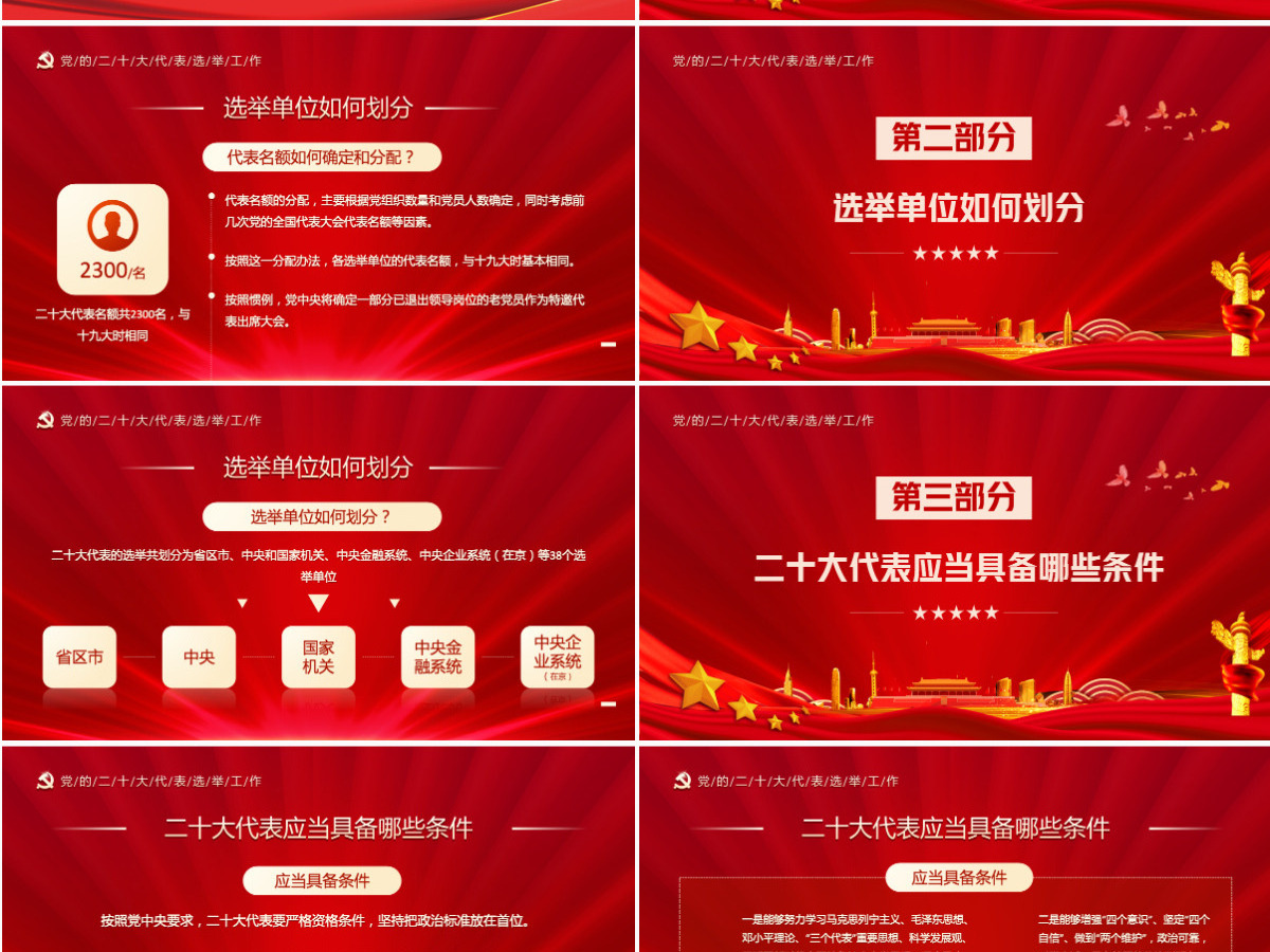 二十大代表怎么选红色简约风中共中央《关于党的二十大代表选举工作的通知》专题党课课件PPT-含讲稿