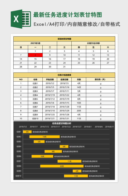 最新任务进度计划表甘特图Excel模板 最新任务进度计划表甘特图Excel模板