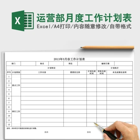 运营部月度工作计划表Excel 运营部月度工作计划表Excel