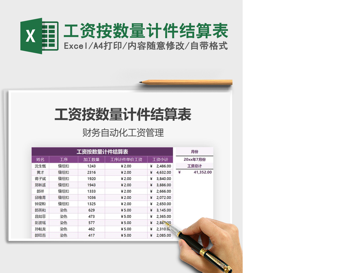 2021年工资按数量计件结算表 2021年工资按数量计件结算表