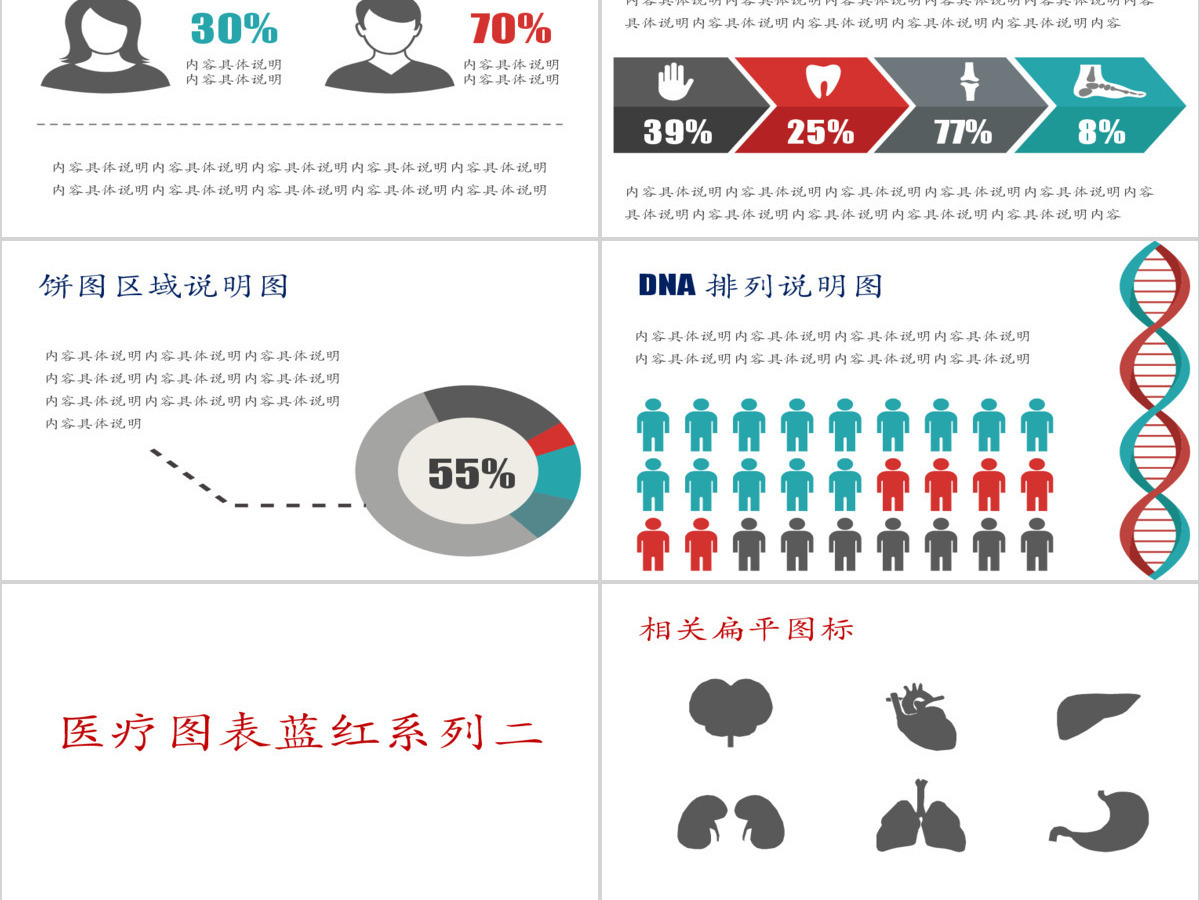 扁平化医学医疗PPT图表合集(39P)