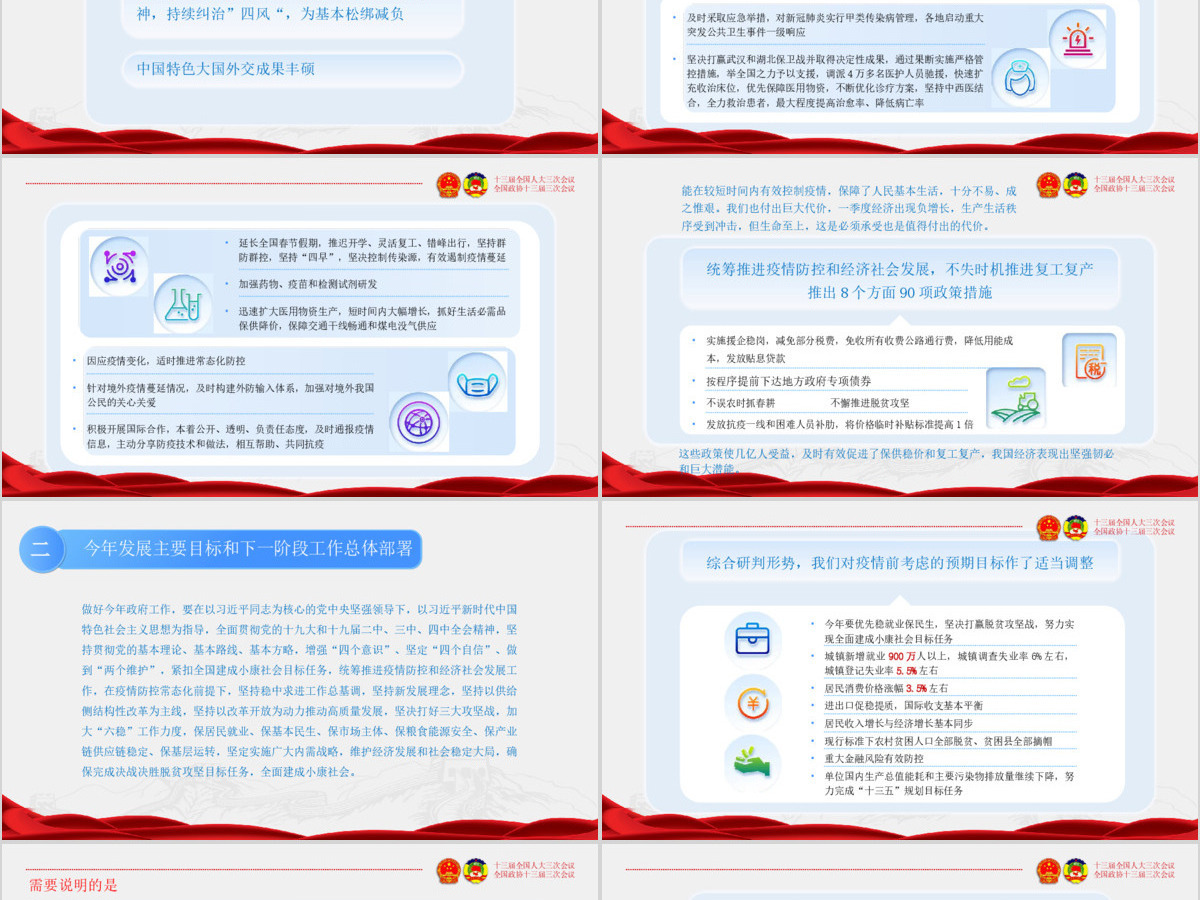 2020蓝色红色新拟态风全国两会聚焦两会精神PPT模版 2020蓝色红色新拟态风全国两会聚焦两会精神PPT模版