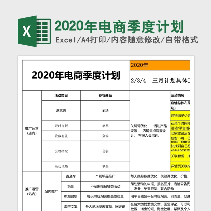 2020年电商季度计划表