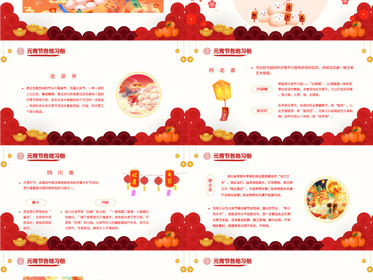红色喜庆元宵节汤圆灯笼元宵习俗传统文化PPT课件模板