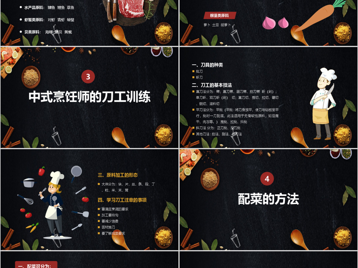 简约中式烹调师技能分享厨师培训入门培训课件PPT模板