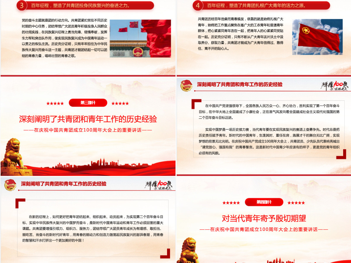 红色精美在庆祝中国共产主义青年团成立100周年大会上的讲话精神解读团课课件 红色精美在庆祝中国共产主义青年团成立100周年大会上的讲话精神解读团课课件