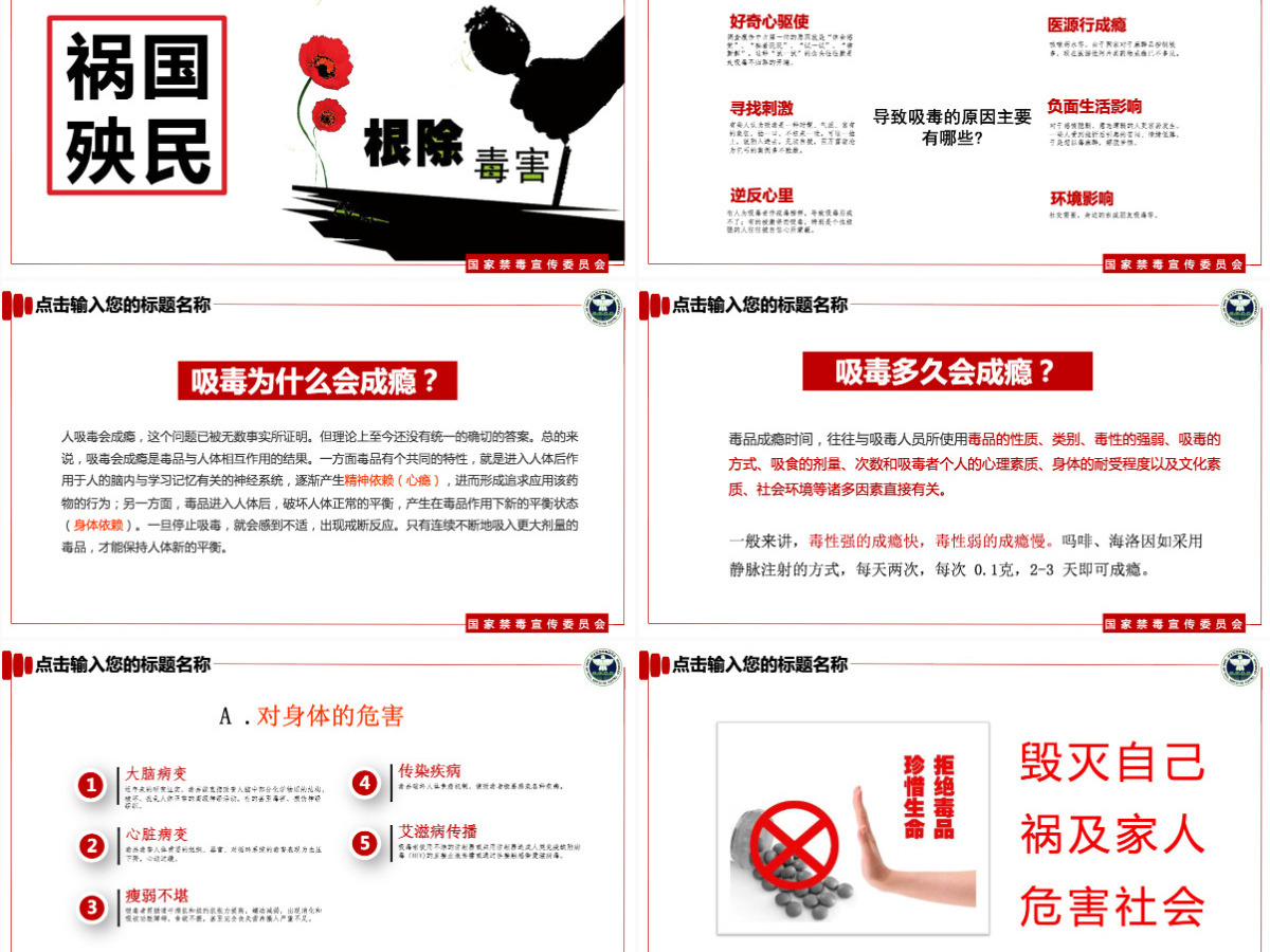 【完整内容】国际禁毒日珍爱生命远离毒品禁毒知识教育PPT课件模板