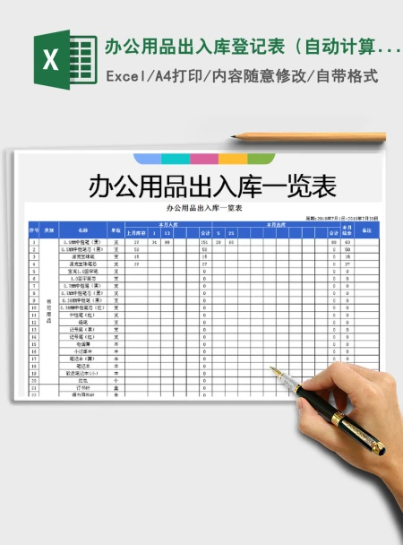 2021年办公用品出入库登记表（自动计算）