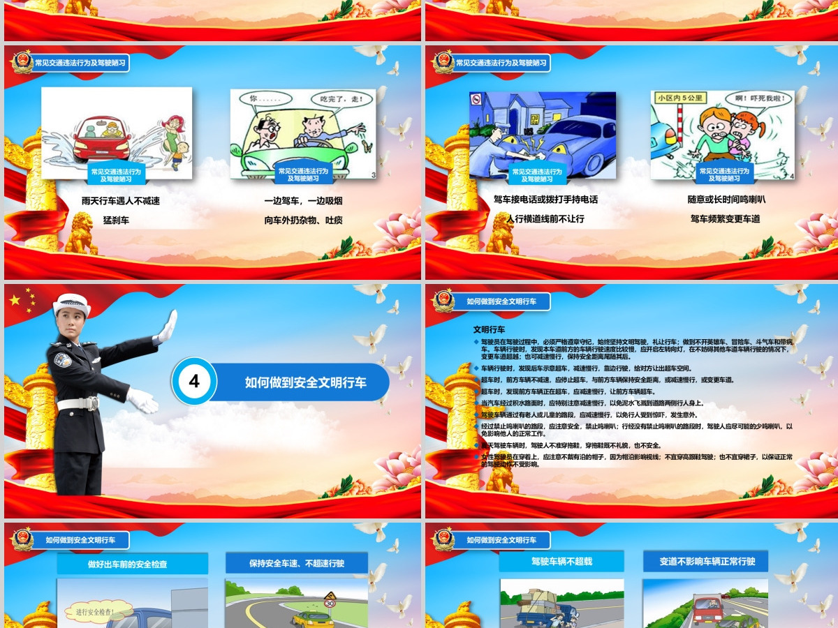 框架完整简约立体交通安全知识培训PPT模板