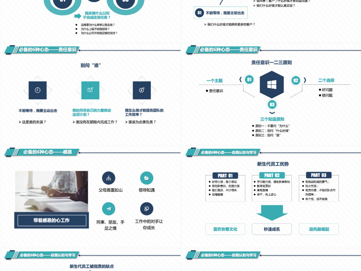 原创简约企业职场新入职员工心态培训PPT