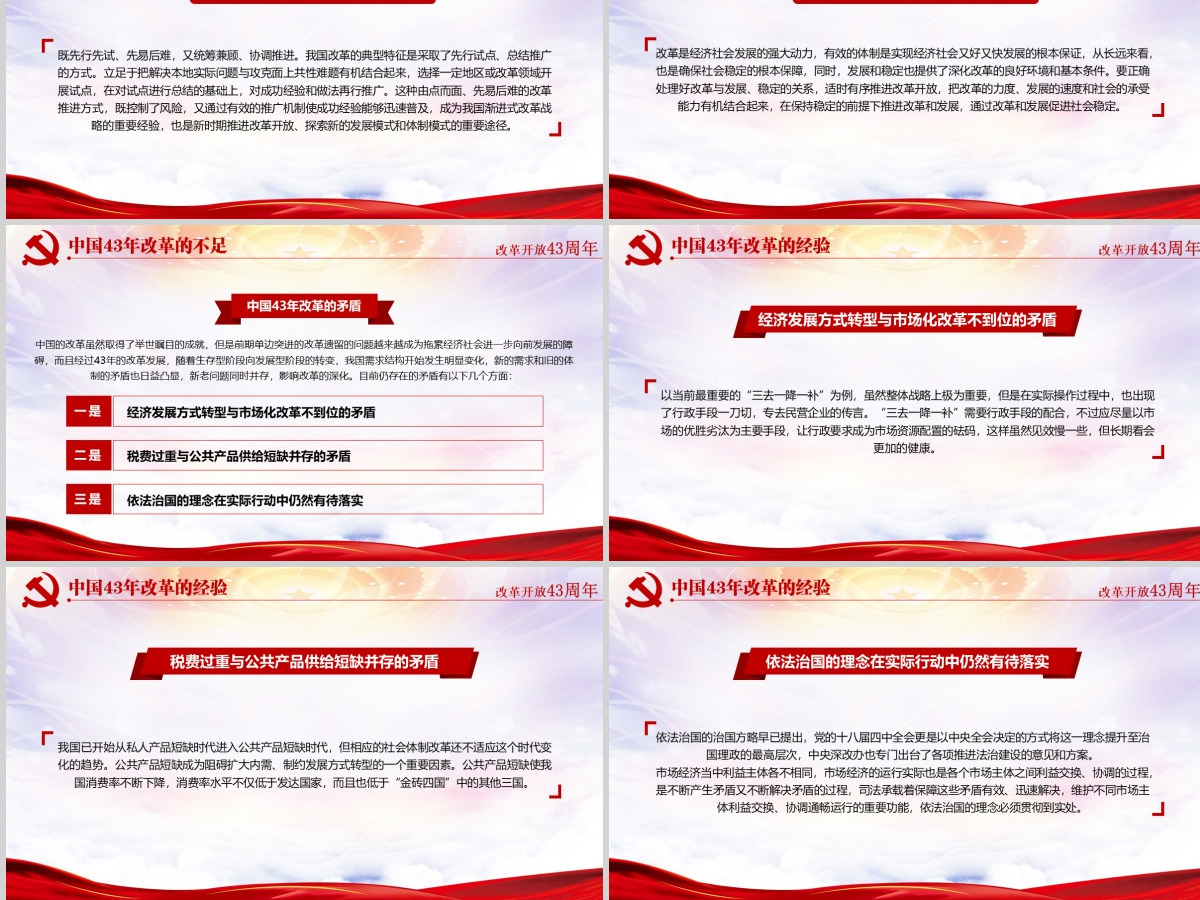 红色大气纪念改革开放43周年党建PPT