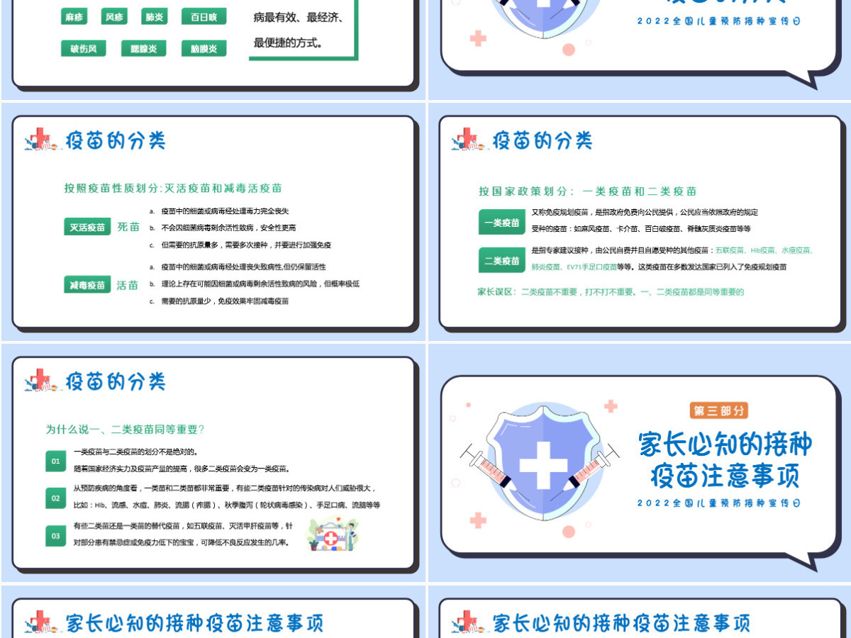 儿童预防接种知识插画风2022年全国儿童预防接种宣传日课件模板PPT