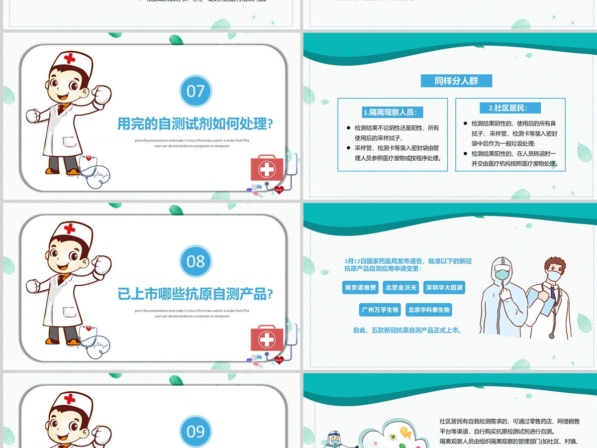 2022居民自测新冠病毒抗原操作流程清新简约风医疗医学通用PPT模板