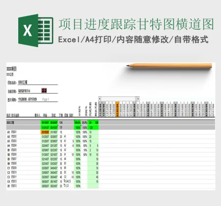 项目进度跟踪甘特图横道图Excel表格