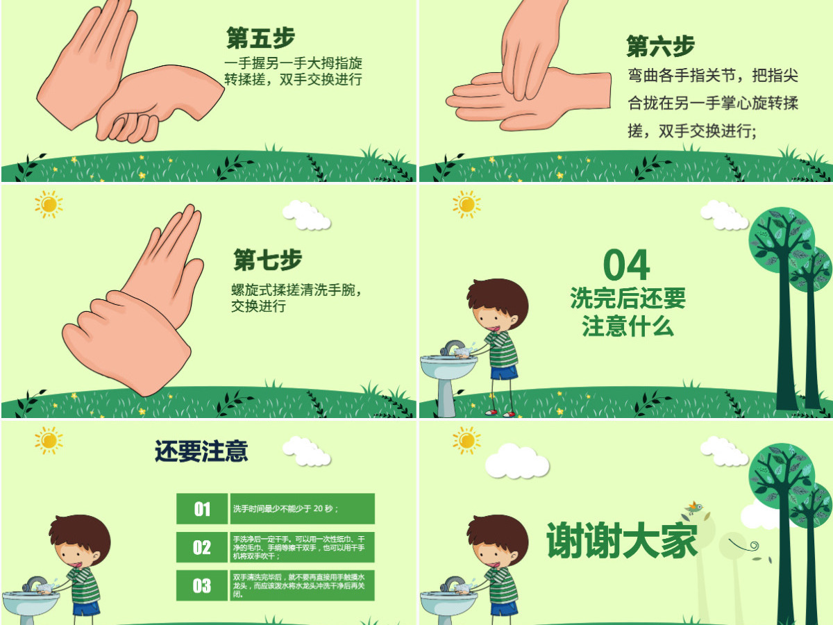 预防新型冠状病毒肺炎预防传染病七步洗手法PPT模板