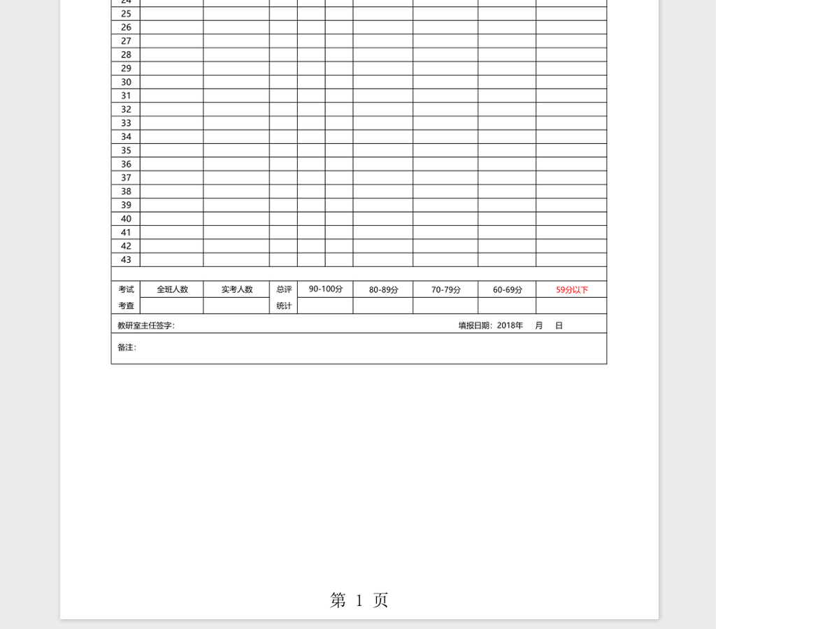 班级学生成绩报告单