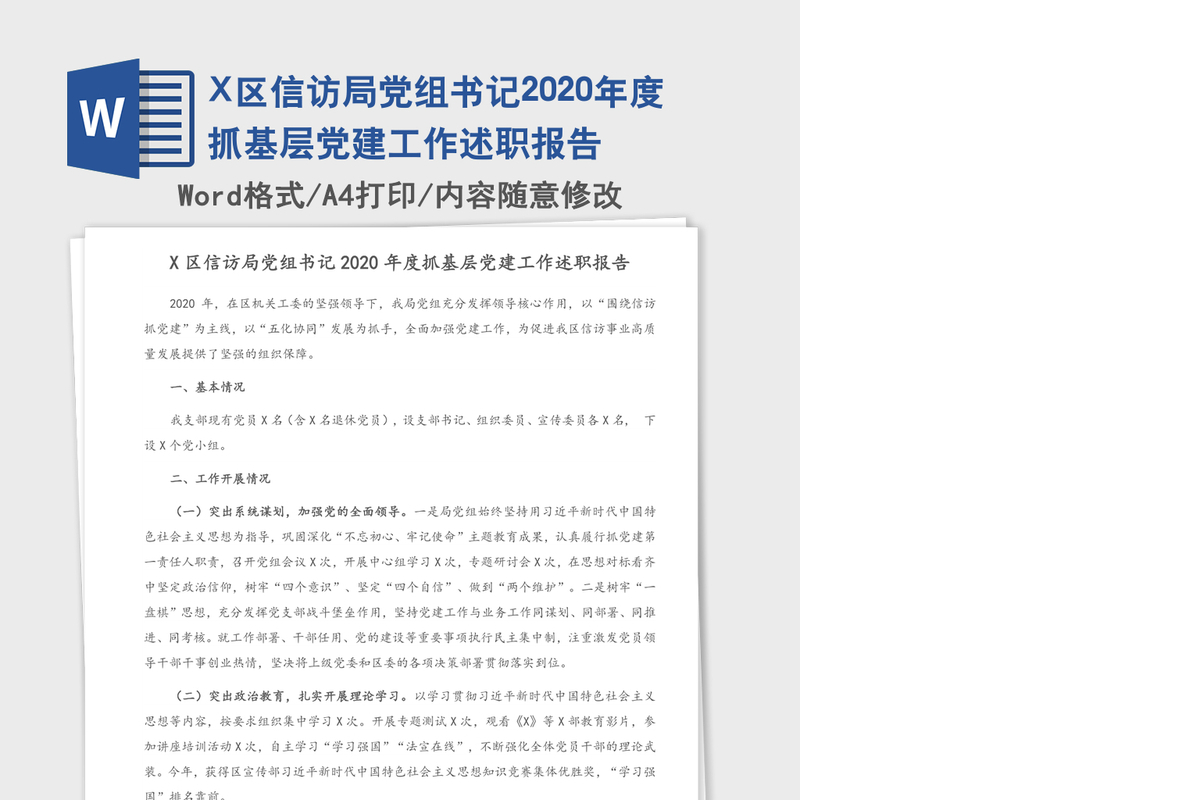 X区信访局党组书记2020年度抓基层党建工作述职报告