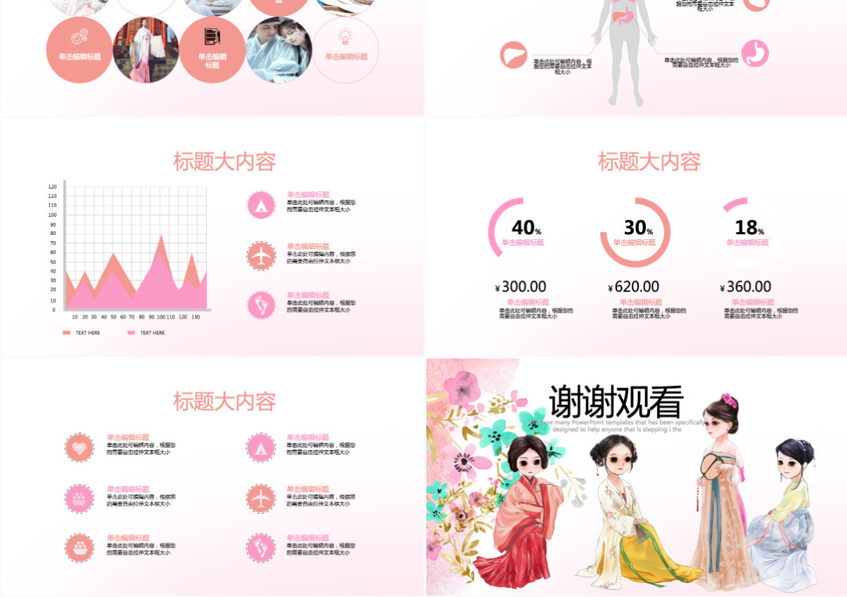 创意手绘中国汉服文化ppt模板