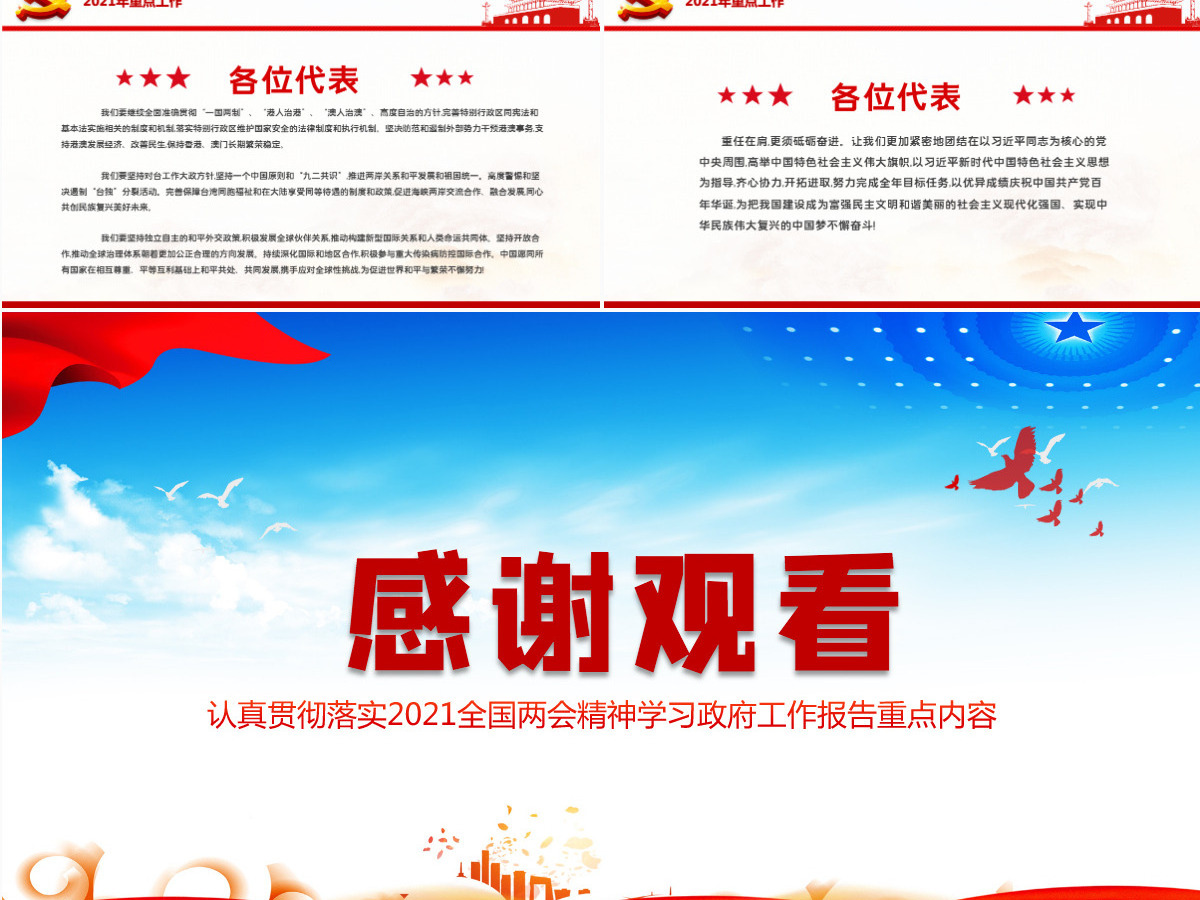 蓝色大气2021聚焦全国两会贯彻落实政府工作报告党课PPT--含讲稿 蓝色大气2021聚焦全国两会贯彻落实政府工作报告党课PPT--含讲稿