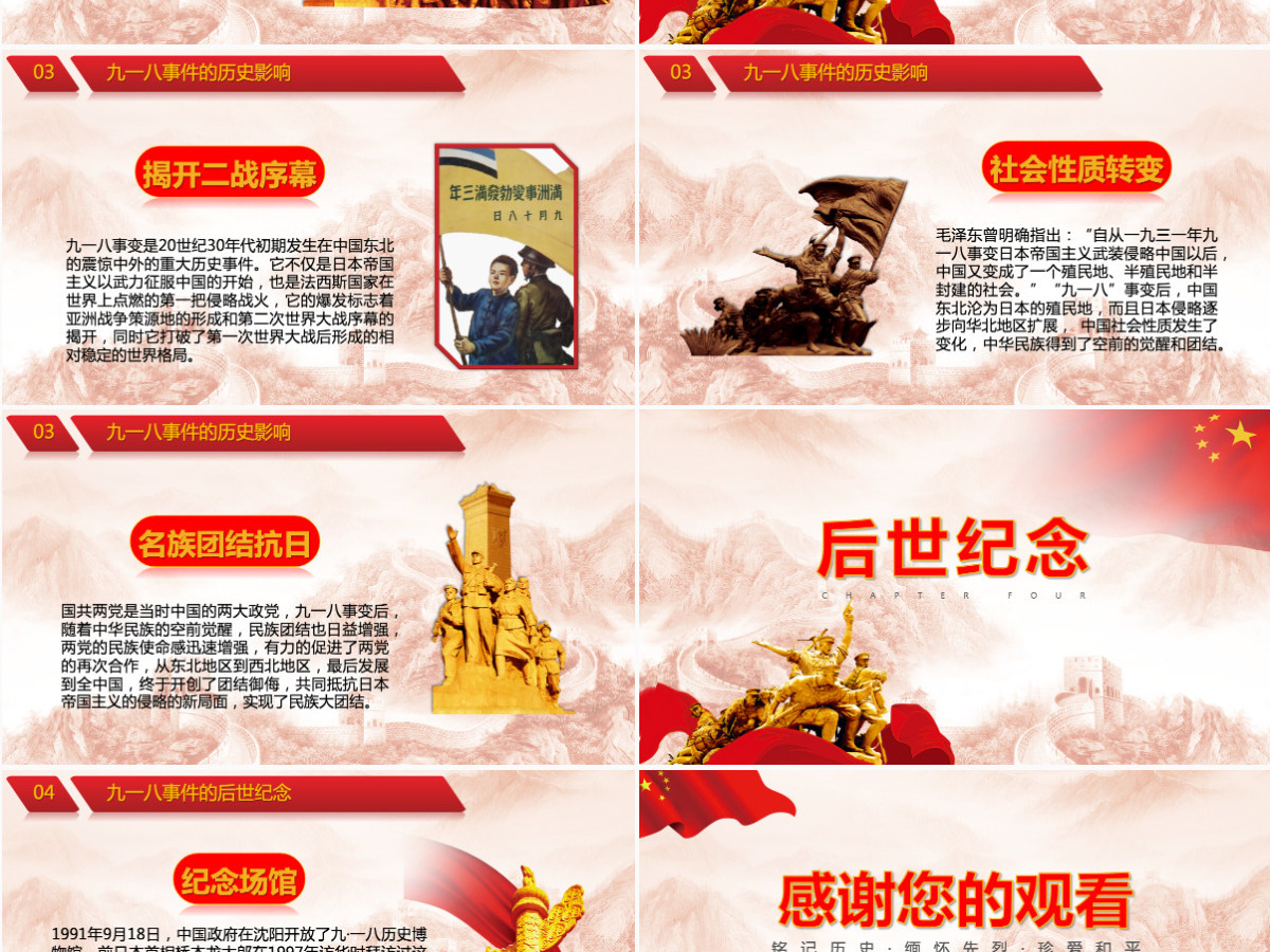 纪念九一八勿忘国耻主题PPT模板