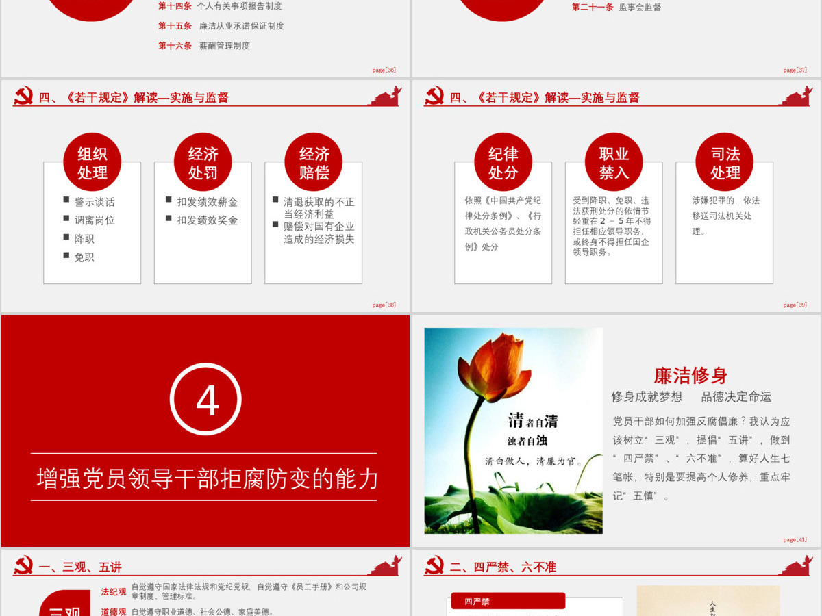 红色公职人员廉洁从业培训PPT模板幻灯片