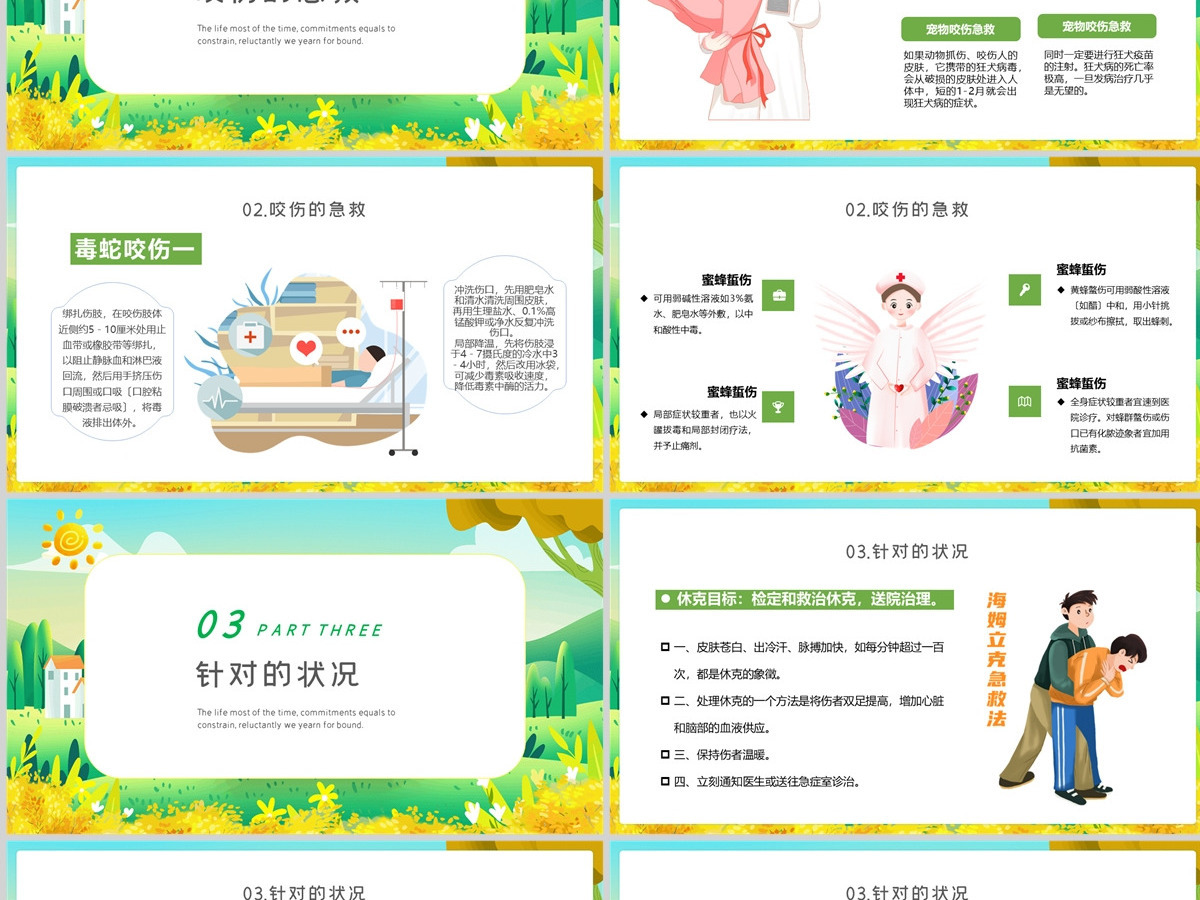 医疗急救知识PPT卡通手绘风日常急救常识医护基础知识宣讲教育模板