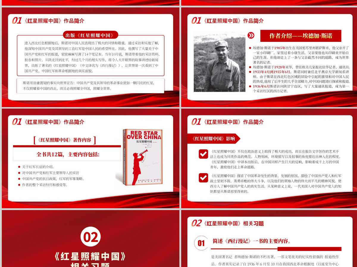 2021《红星照耀中国》知识点梳理红色中国风党政PPT模板 2021《红星照耀中国》知识点梳理红色中国风党政PPT模板