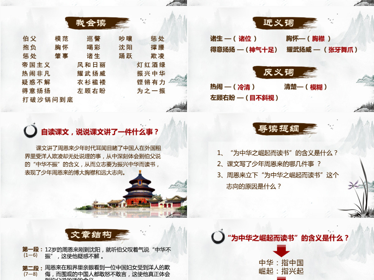 为中华之崛起而读书语文教学课件PPT模板
