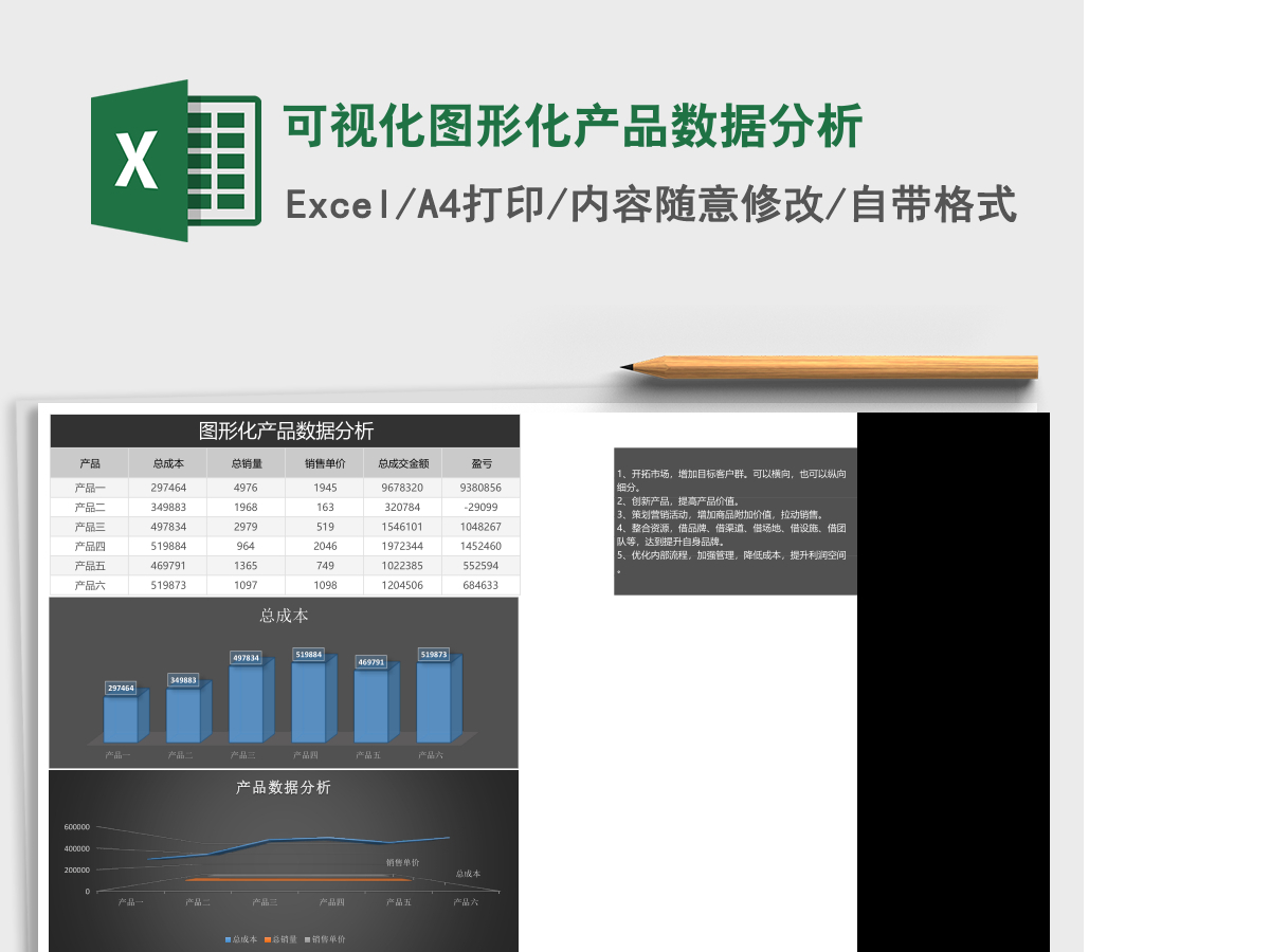 可视化图形化产品数据分析excel表格模板