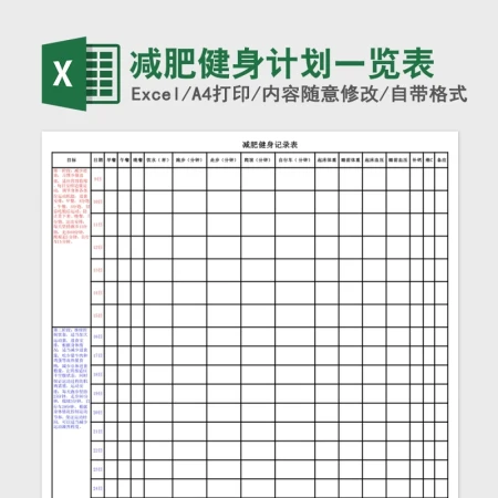 减肥健身计划一览Excel表 减肥健身计划一览Excel表