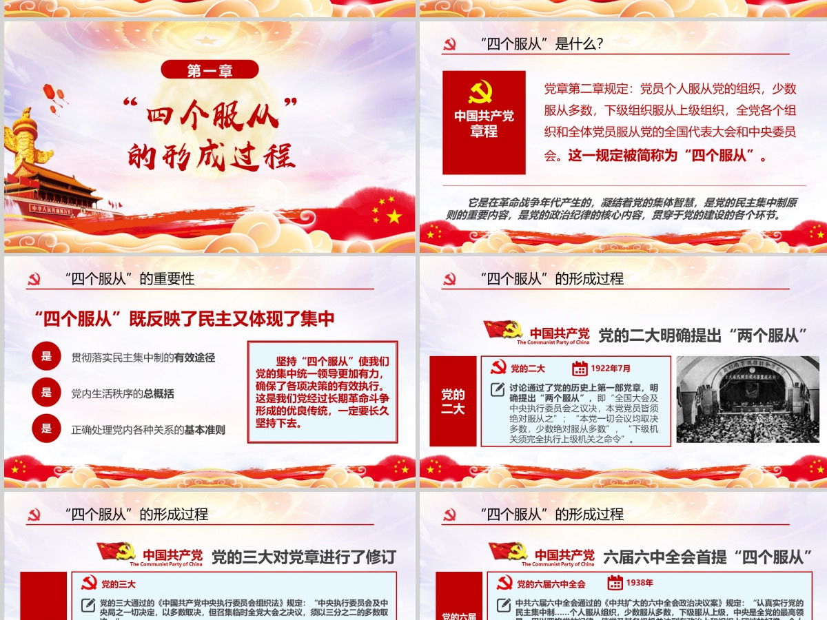 水彩风党政党建红色四个服从党课ppt 水彩风党政党建红色四个服从党课ppt