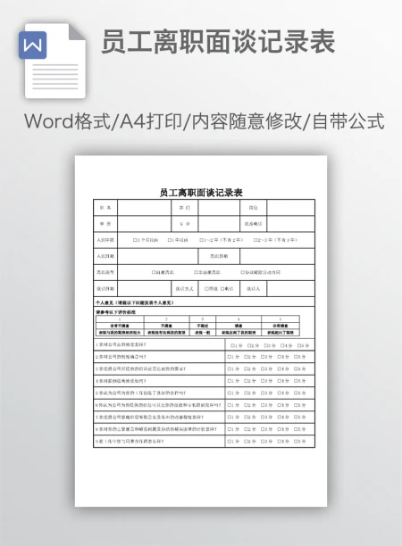 员工离职面谈记录表