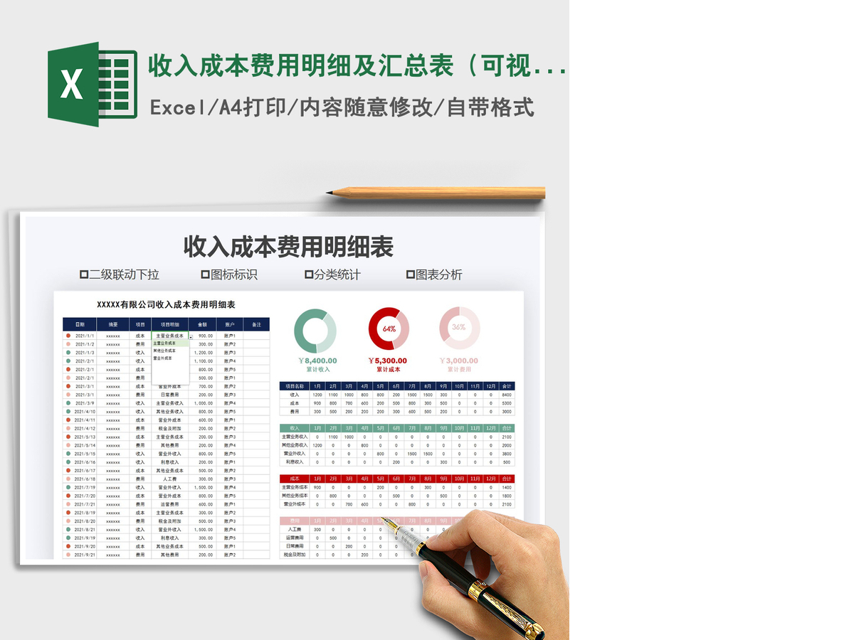 2021年收入成本费用明细及汇总表(可视化图表) 2021年收入成本费用明细及汇总表(可视化图表)