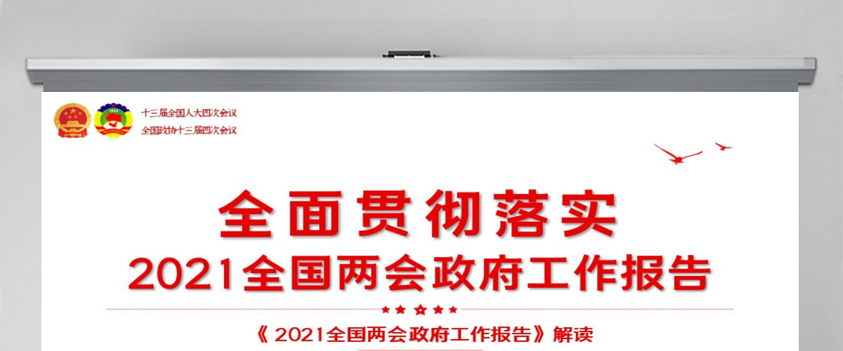 红色简约2021年全国两会政府工作报告学习解读PPT--含讲稿