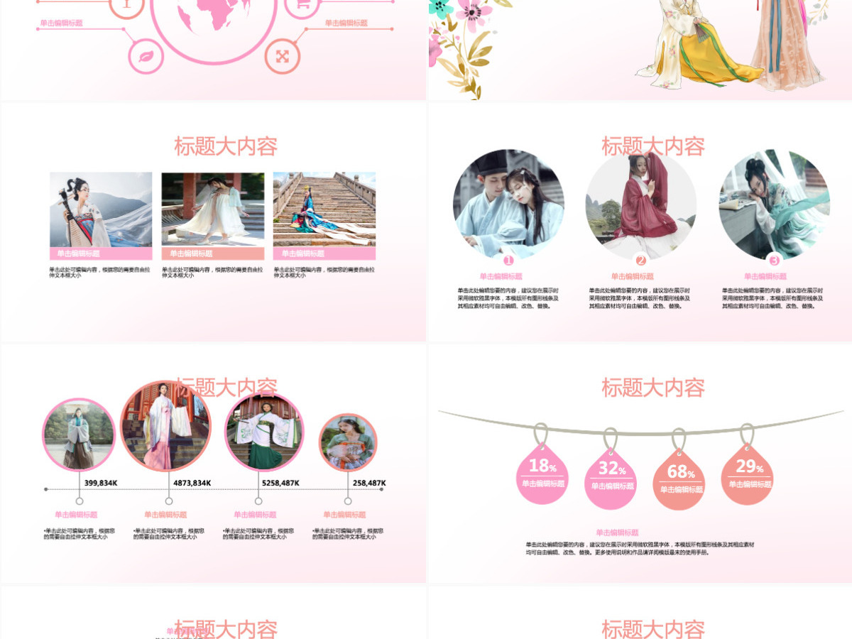 创意手绘中国汉服文化ppt模板 创意手绘中国汉服文化ppt模板