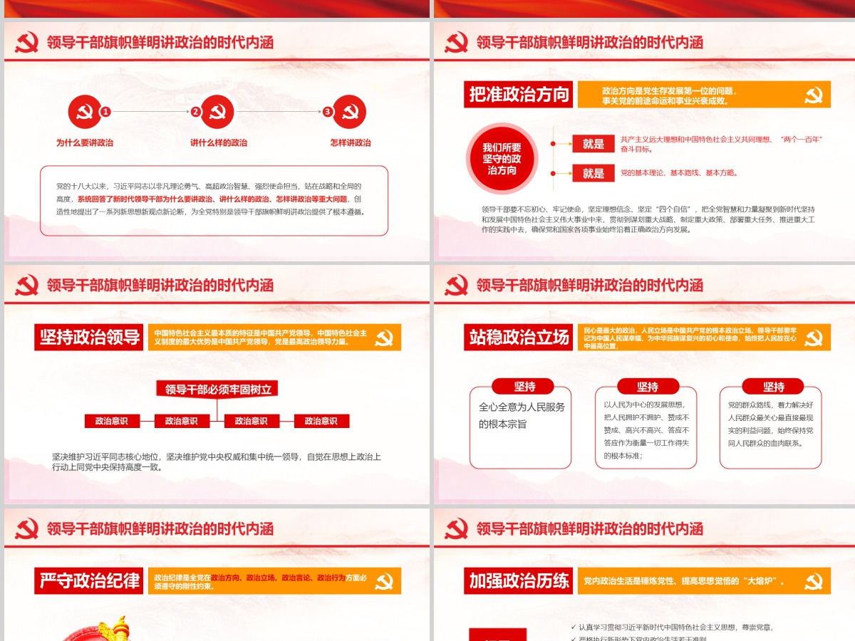 原创新时代领导干部必须旗帜鲜明讲政治党建PPT