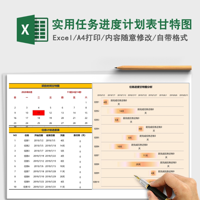 实用任务进度计划表甘特图Excel表格模板 实用任务进度计划表甘特图Excel表格模板