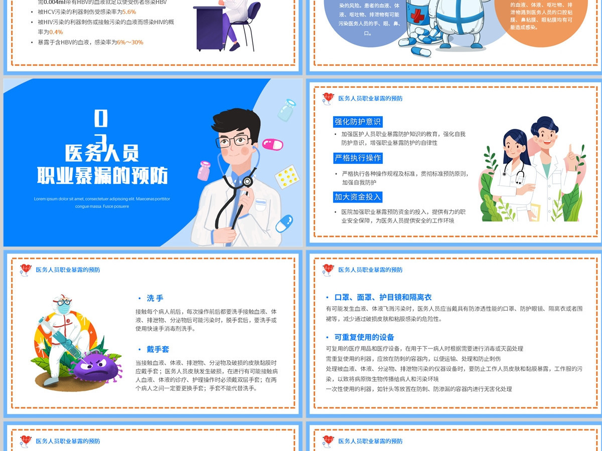  2023医务人员职业暴露培训PPT插画风医务人员职业培训课件模板